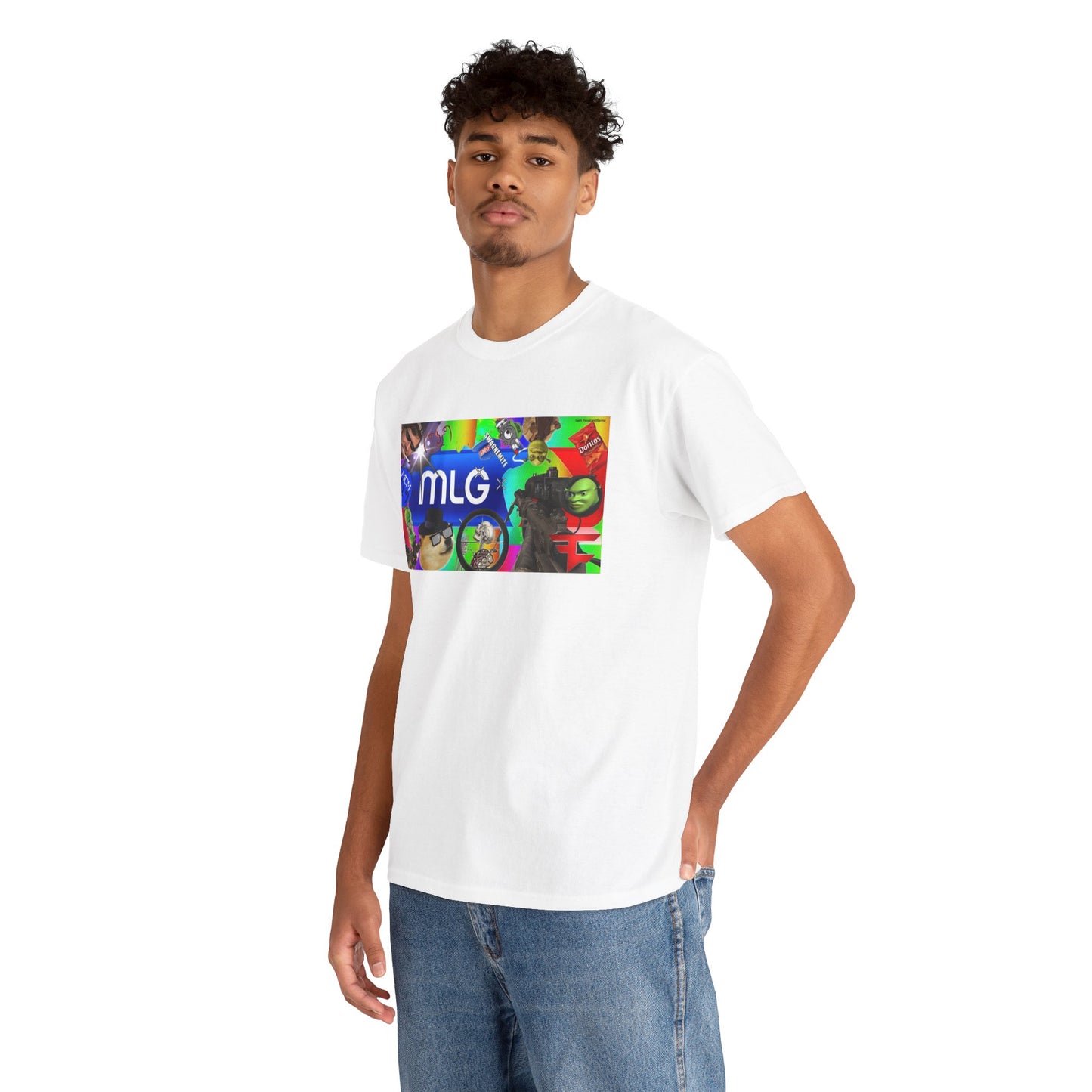Unisex Heavy Cotton Tee with MLG Meme Overload Front & "Thug Life" Pixel Shades Back
