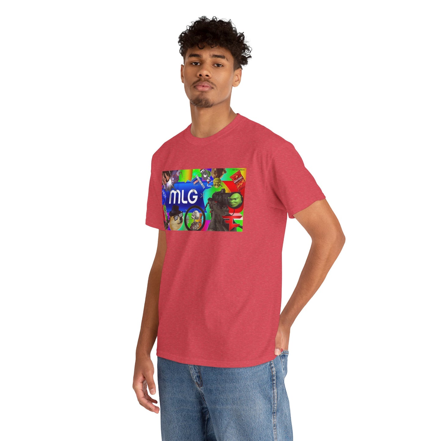 Unisex Heavy Cotton Tee with MLG Meme Overload Front & "Thug Life" Pixel Shades Back