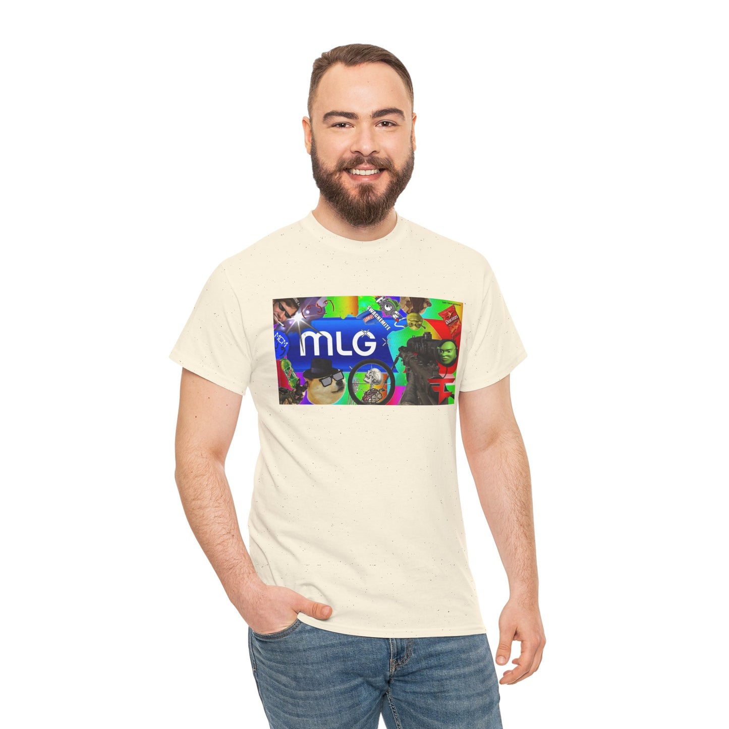 Unisex Heavy Cotton Tee with MLG Meme Overload Front & "Thug Life" Pixel Shades Back
