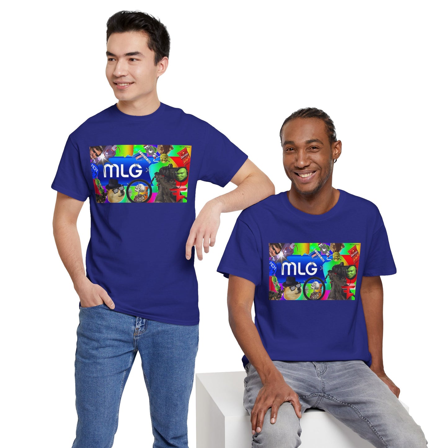 Unisex Heavy Cotton Tee with MLG Meme Overload Front & "Thug Life" Pixel Shades Back