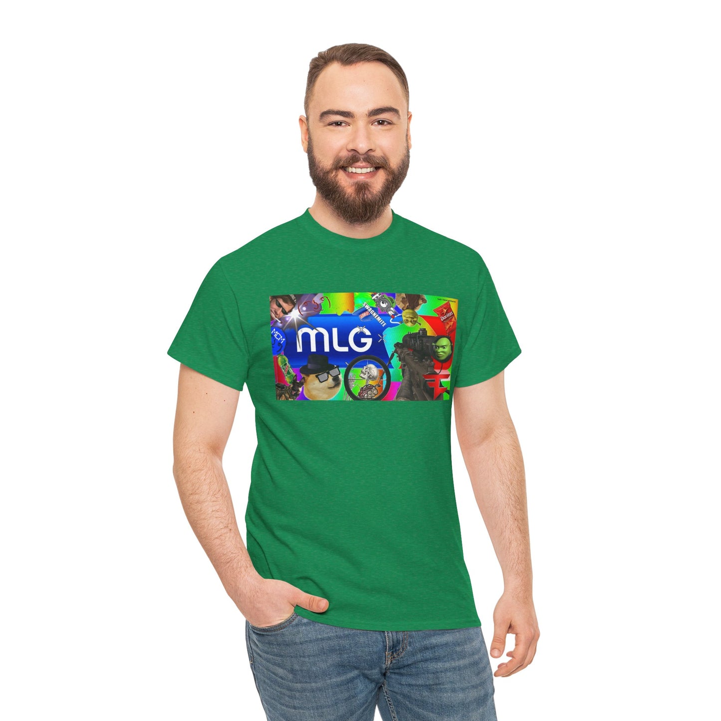 Unisex Heavy Cotton Tee with MLG Meme Overload Front & "Thug Life" Pixel Shades Back