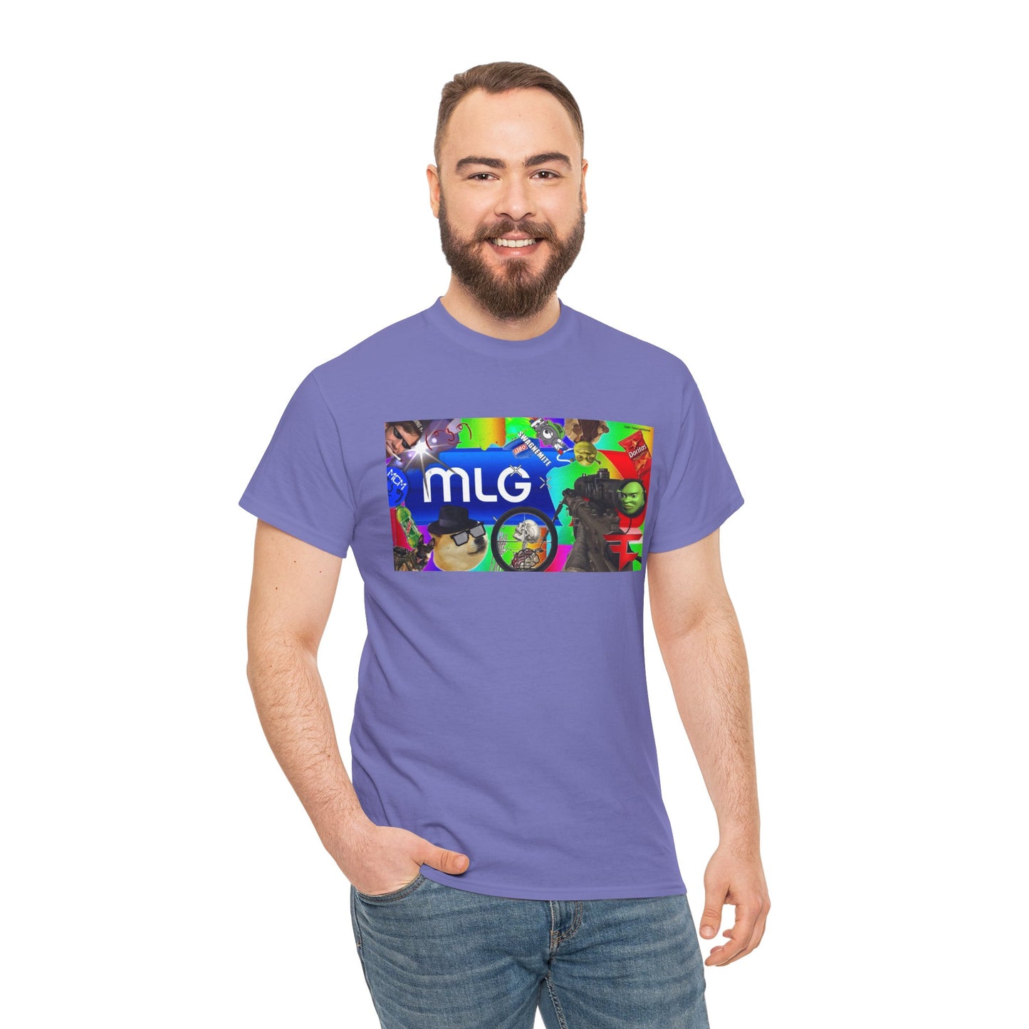 Unisex Heavy Cotton Tee with MLG Meme Overload Front & "Thug Life" Pixel Shades Back