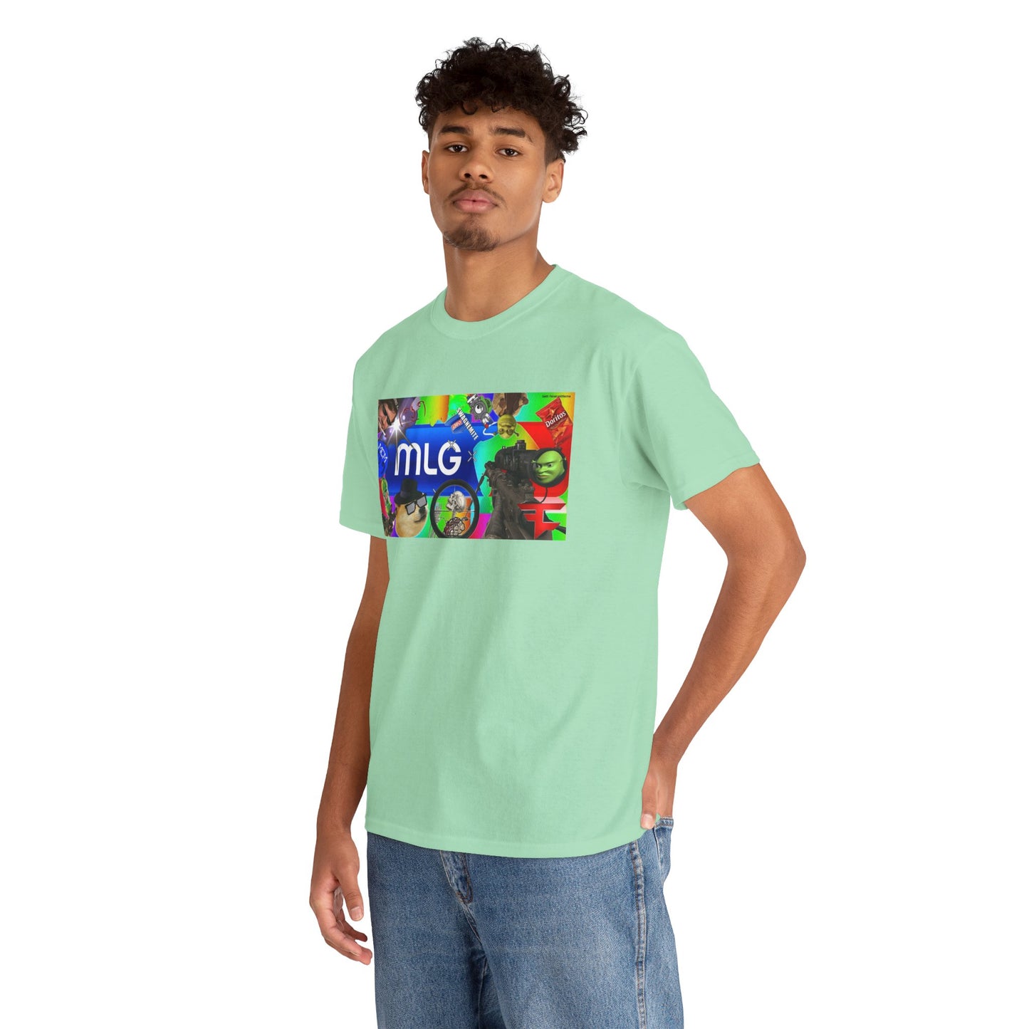 Unisex Heavy Cotton Tee with MLG Meme Overload Front & "Thug Life" Pixel Shades Back