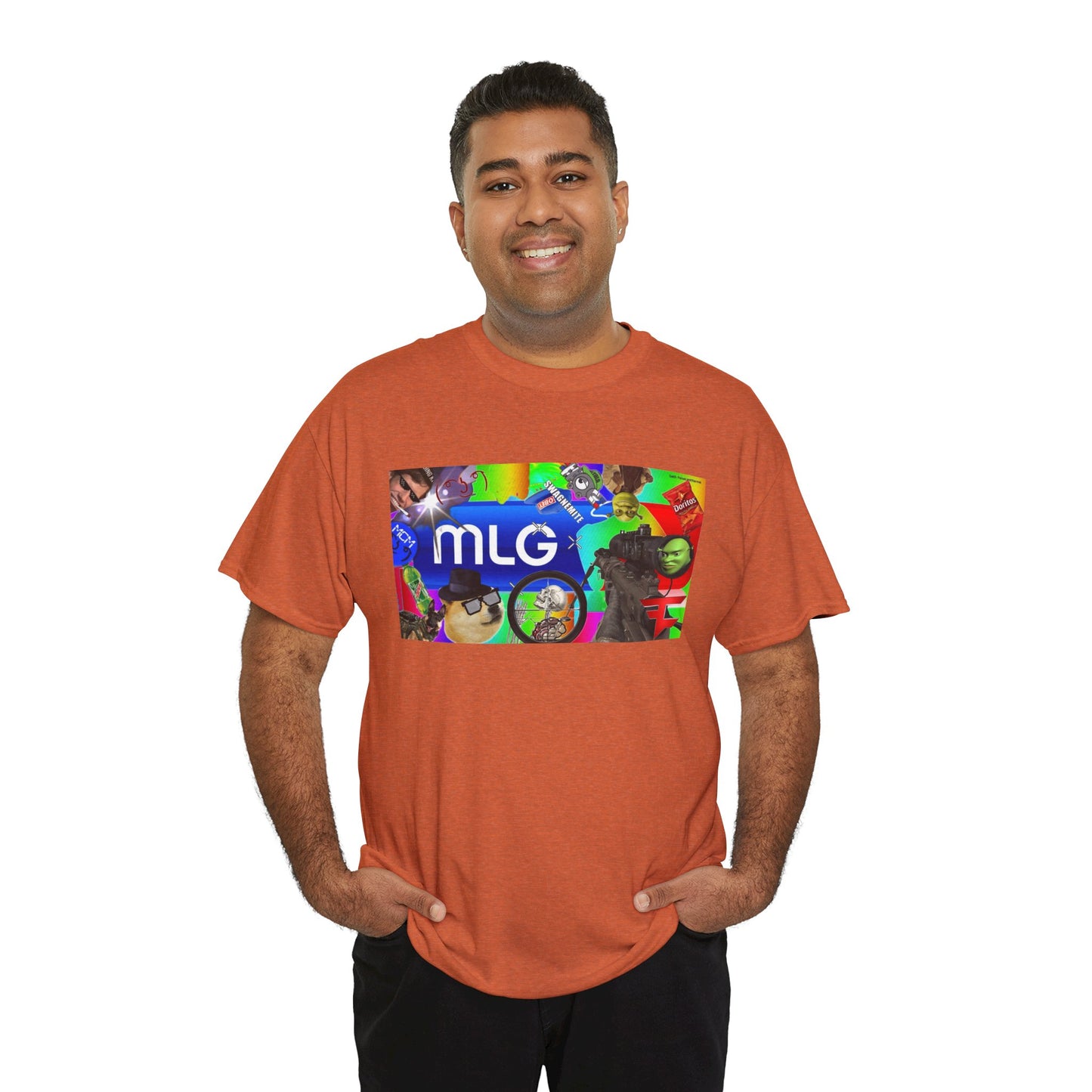 Unisex Heavy Cotton Tee with MLG Meme Overload Front & "Thug Life" Pixel Shades Back