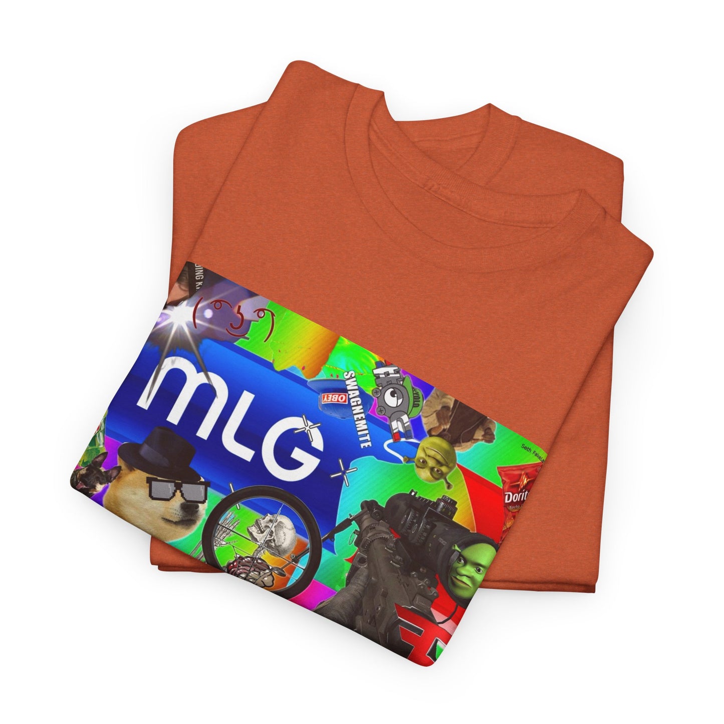 Unisex Heavy Cotton Tee with MLG Meme Overload Front & "Thug Life" Pixel Shades Back