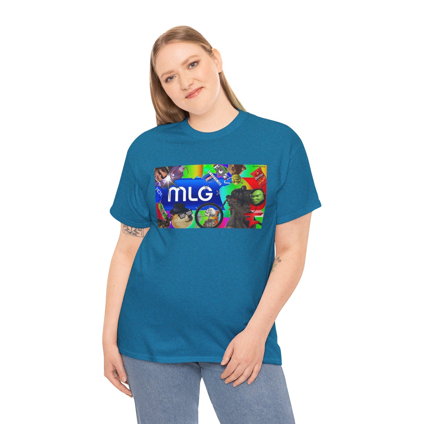 Unisex Heavy Cotton Tee with MLG Meme Overload Front & "Thug Life" Pixel Shades Back