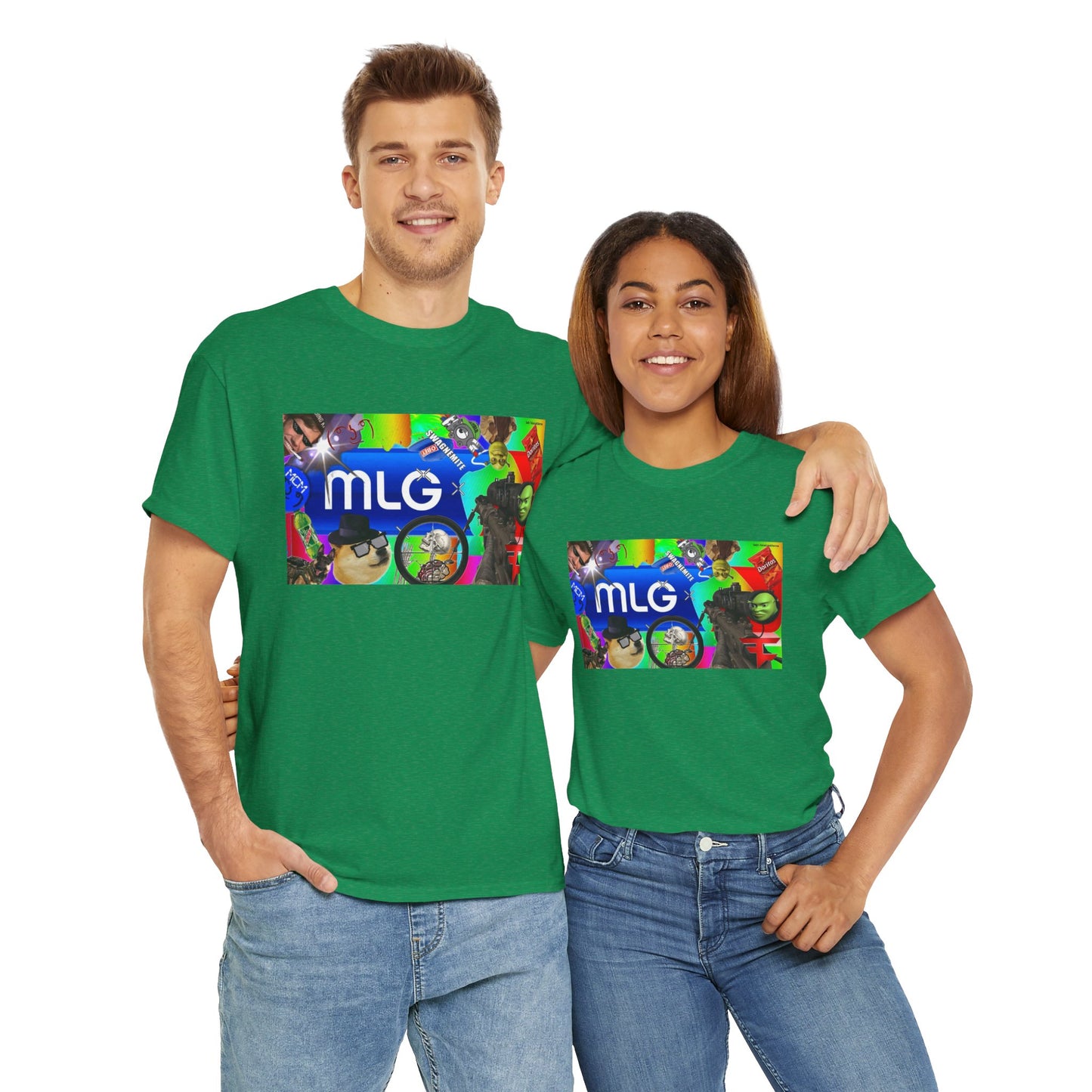 Unisex Heavy Cotton Tee with MLG Meme Overload Front & "Thug Life" Pixel Shades Back