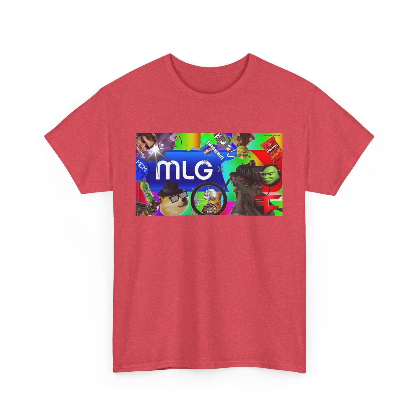 Unisex Heavy Cotton Tee with MLG Meme Overload Front & "Thug Life" Pixel Shades Back