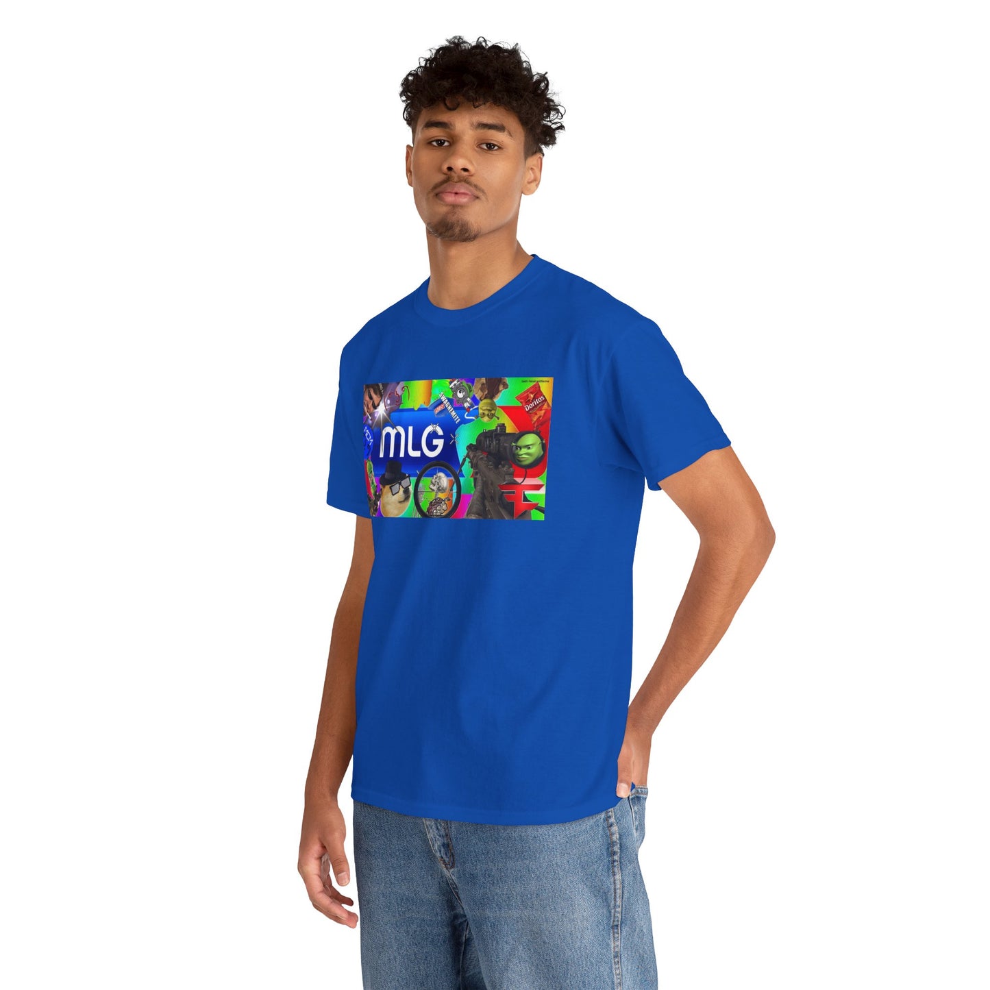 Unisex Heavy Cotton Tee with MLG Meme Overload Front & "Thug Life" Pixel Shades Back
