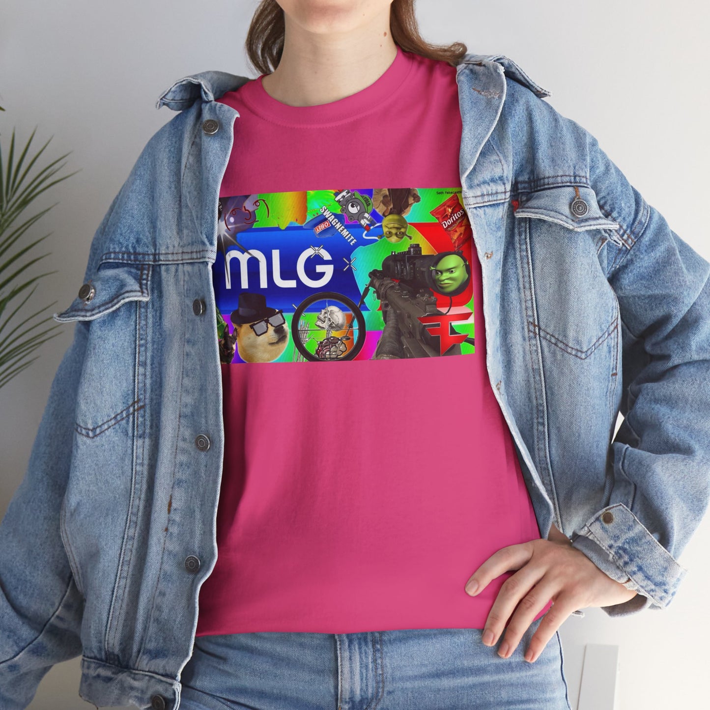 Unisex Heavy Cotton Tee with MLG Meme Overload Front & "Thug Life" Pixel Shades Back