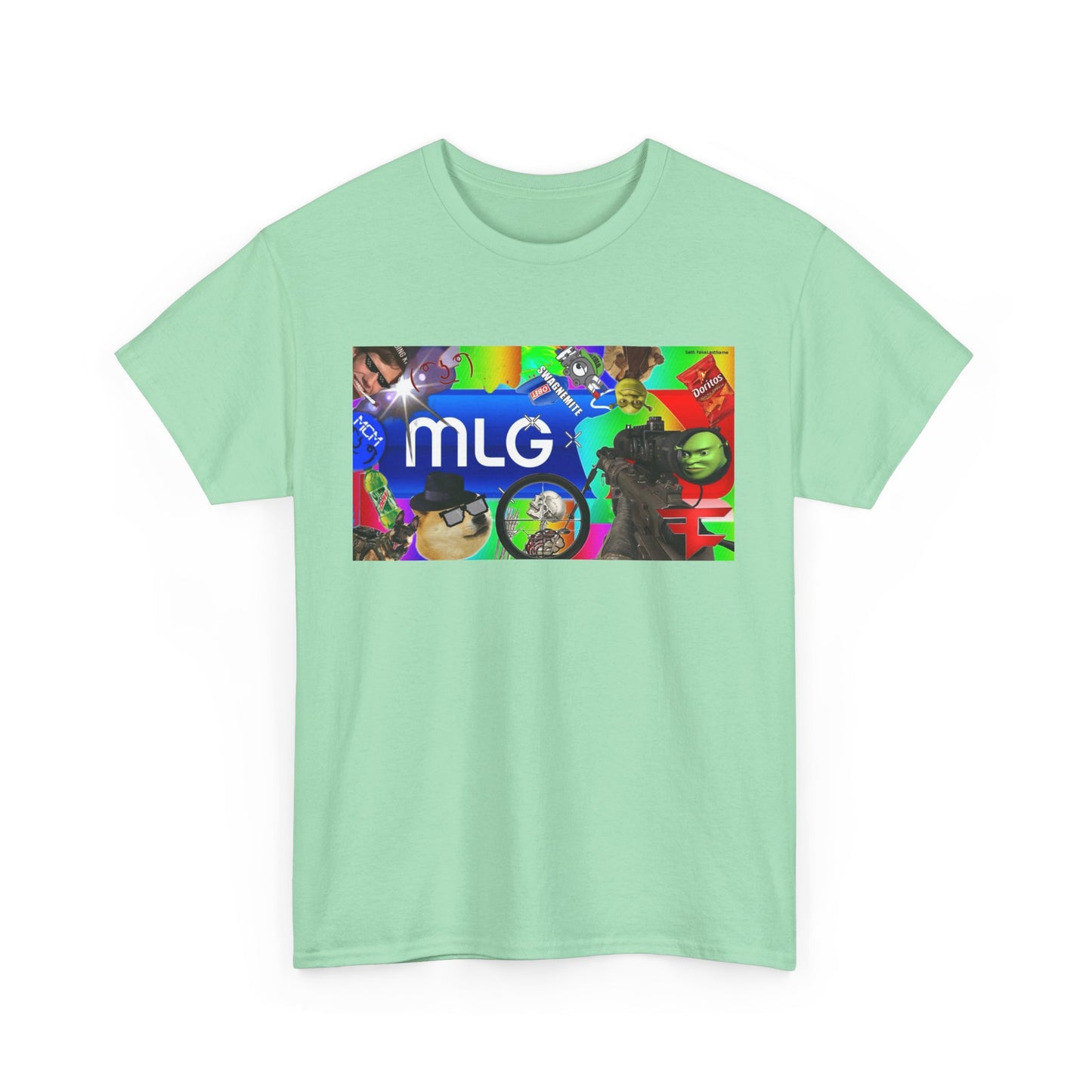 Unisex Heavy Cotton Tee with MLG Meme Overload Front & "Thug Life" Pixel Shades Back