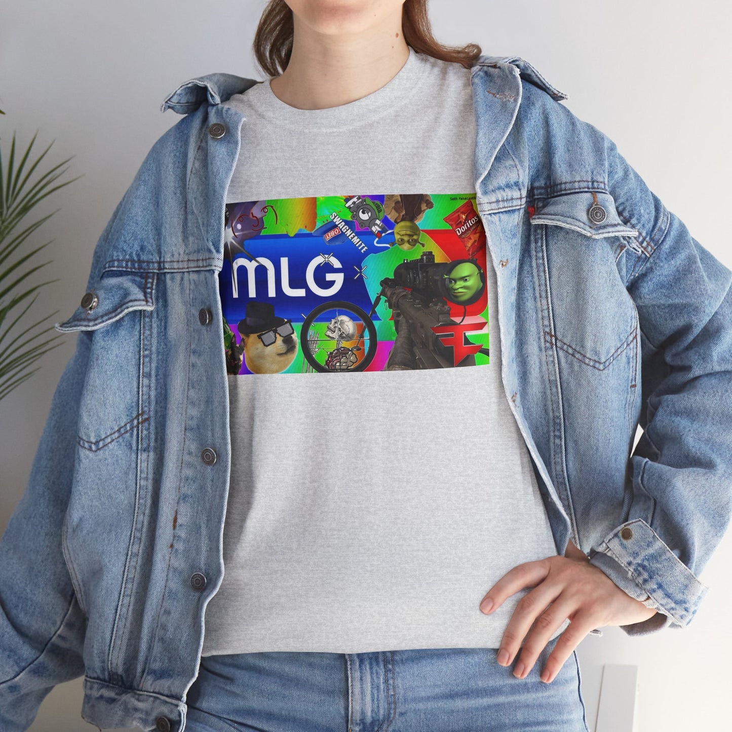 Unisex Heavy Cotton Tee with MLG Meme Overload Front & "Thug Life" Pixel Shades Back