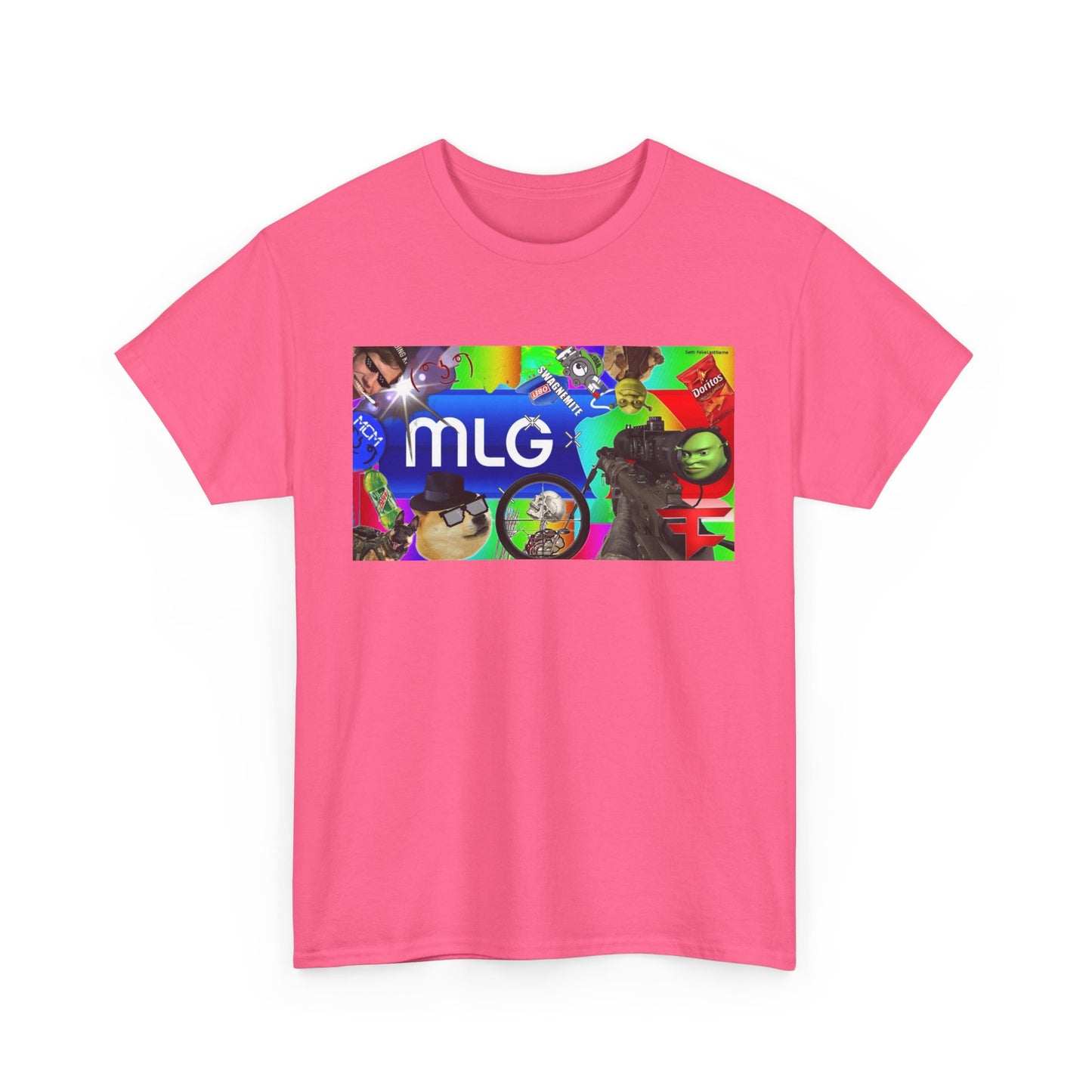 Unisex Heavy Cotton Tee with MLG Meme Overload Front & "Thug Life" Pixel Shades Back