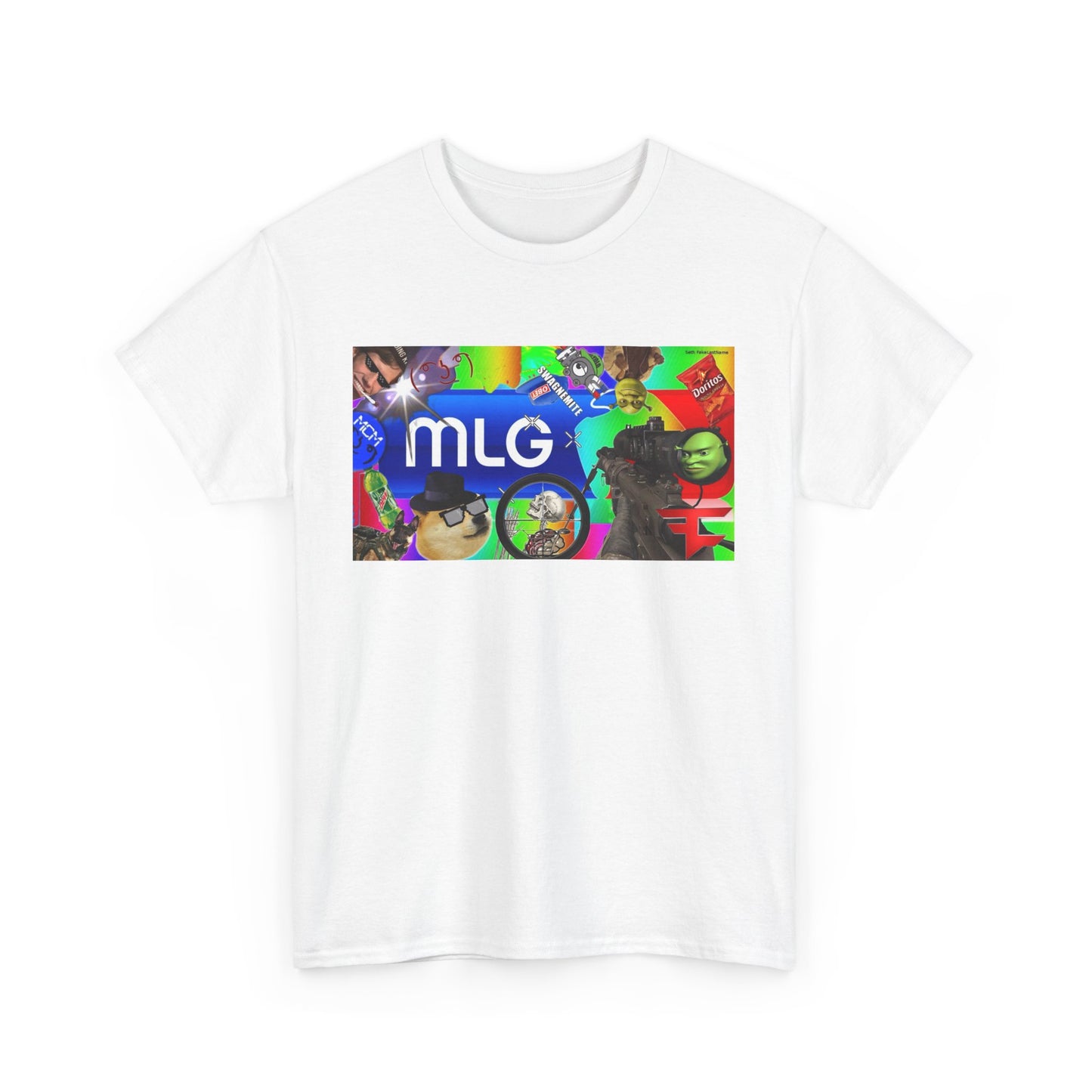 Unisex Heavy Cotton Tee with MLG Meme Overload Front & "Thug Life" Pixel Shades Back